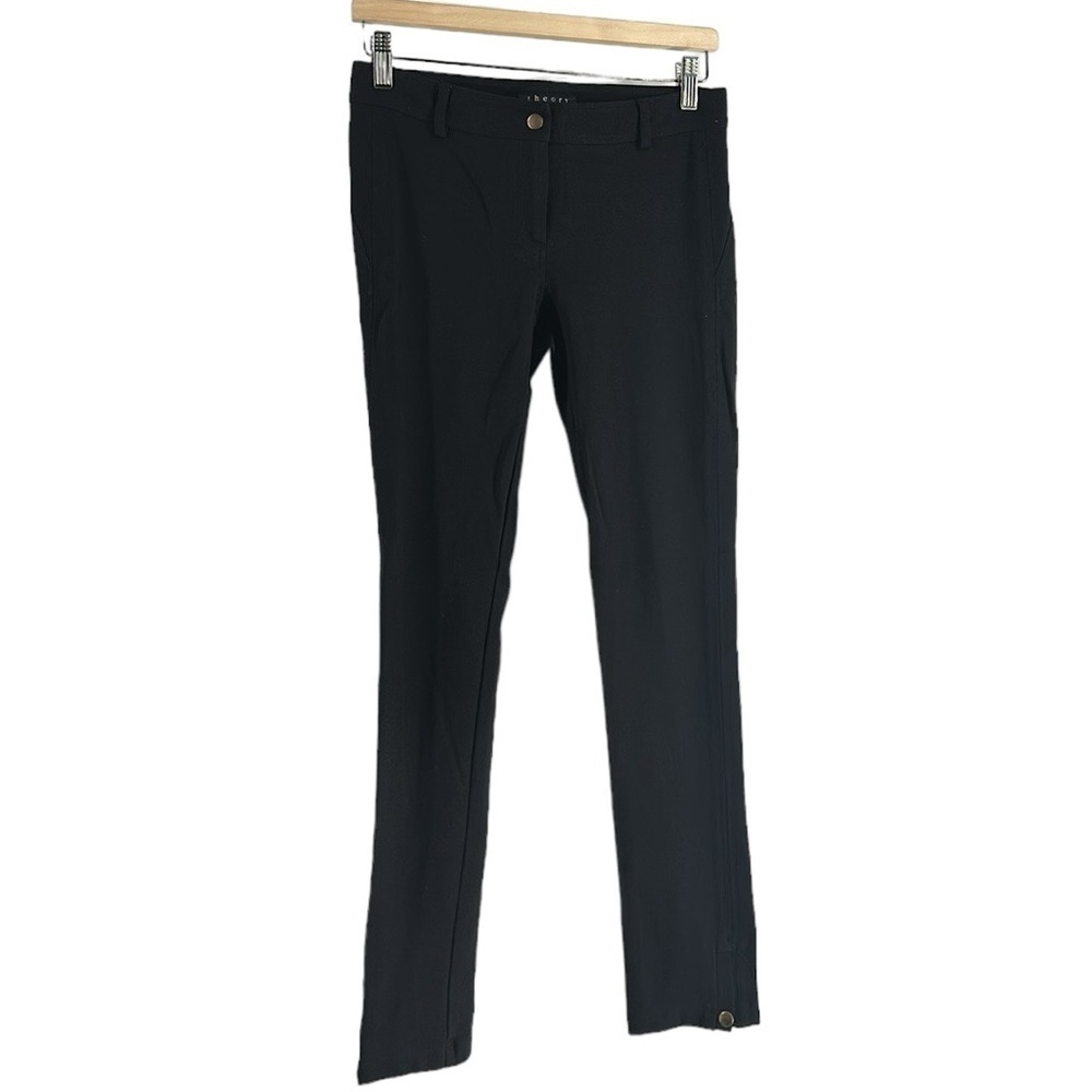 Theory pull on pants button detail black career business casual sz 4